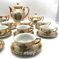 VTG Bavaria China Porcelain Demitasse Set of 25 Pieces Victorian Couple withGold