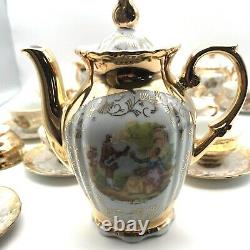 VTG Bavaria China Porcelain Demitasse Set of 25 Pieces Victorian Couple withGold