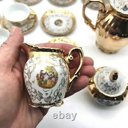 VTG Bavaria China Porcelain Demitasse Set of 25 Pieces Victorian Couple withGold