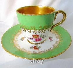 VTG Coalport Gold Demitasse Cup/Saucer Green Floral Raised Flowers 2 1/8 Diam