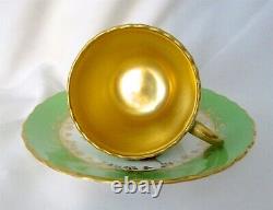 VTG Coalport Gold Demitasse Cup/Saucer Green Floral Raised Flowers 2 1/8 Diam