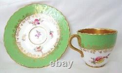 VTG Coalport Gold Demitasse Cup/Saucer Green Floral Raised Flowers 2 1/8 Diam