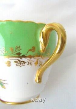 VTG Coalport Gold Demitasse Cup/Saucer Green Floral Raised Flowers 2 1/8 Diam