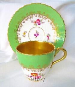 VTG Coalport Gold Demitasse Cup/Saucer Green Floral Raised Flowers 2 1/8 Diam