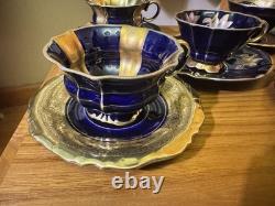 VTG Lindner Keups Bavaria Echt Cobalt Blue Gold Demitasse Tea Cups Set Of 5