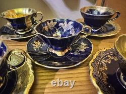 VTG Lindner Keups Bavaria Echt Cobalt Blue Gold Demitasse Tea Cups Set Of 5