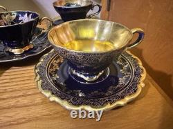 VTG Lindner Keups Bavaria Echt Cobalt Blue Gold Demitasse Tea Cups Set Of 5