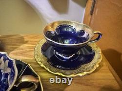 VTG Lindner Keups Bavaria Echt Cobalt Blue Gold Demitasse Tea Cups Set Of 5