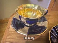 VTG Lindner Keups Bavaria Echt Cobalt Blue Gold Demitasse Tea Cups Set Of 5