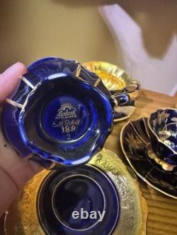 VTG Lindner Keups Bavaria Echt Cobalt Blue Gold Demitasse Tea Cups Set Of 5