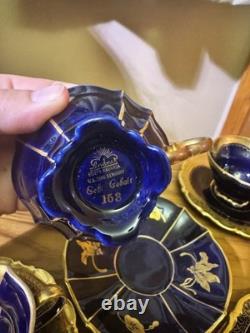 VTG Lindner Keups Bavaria Echt Cobalt Blue Gold Demitasse Tea Cups Set Of 5