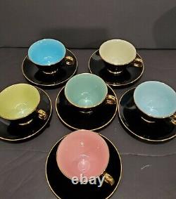 VTG MCM Stavangerflint Norway Demitasse Tea Coffee Multi-Color Cups with Saucers