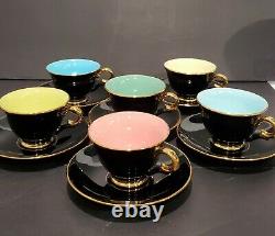 VTG MCM Stavangerflint Norway Demitasse Tea Coffee Multi-Color Cups with Saucers