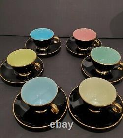 VTG MCM Stavangerflint Norway Demitasse Tea Coffee Multi-Color Cups with Saucers