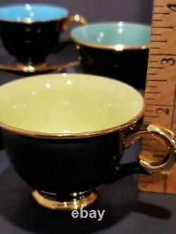 VTG MCM Stavangerflint Norway Demitasse Tea Coffee Multi-Color Cups with Saucers