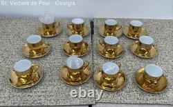 VTG Neiman Marcus Gold Gilded Porcelain Espresso Demitasse Cups Saucers 12 Sets