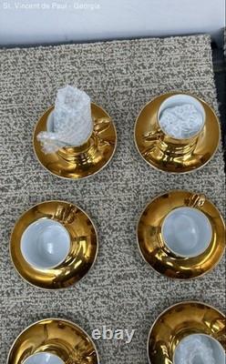 VTG Neiman Marcus Gold Gilded Porcelain Espresso Demitasse Cups Saucers 12 Sets