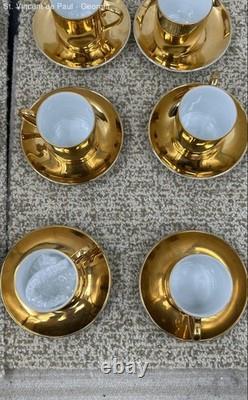 VTG Neiman Marcus Gold Gilded Porcelain Espresso Demitasse Cups Saucers 12 Sets