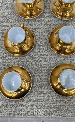 VTG Neiman Marcus Gold Gilded Porcelain Espresso Demitasse Cups Saucers 12 Sets