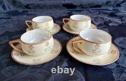 VTG Rosenthal Selb Bavaria Donatello 4 Demitasse Cups Saucers Set 1920s Art Deco
