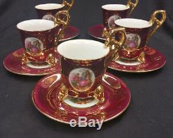 VTG Royal Antique Victorian Footed Tea Cup Saucer 10pc Set Lusterware Demitasse