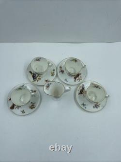 VTG Royal Doulton H 1422 Colored Birds & Gold Demitasse Cups & Saucers 9 Pc Set