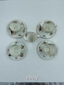 VTG Royal Doulton H 1422 Colored Birds & Gold Demitasse Cups & Saucers 9 Pc Set