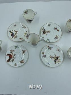 VTG Royal Doulton H 1422 Colored Birds & Gold Demitasse Cups & Saucers 9 Pc Set