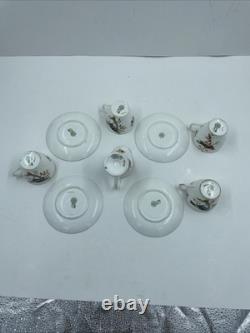 VTG Royal Doulton H 1422 Colored Birds & Gold Demitasse Cups & Saucers 9 Pc Set