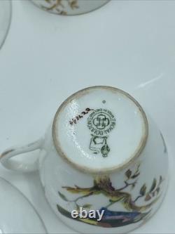 VTG Royal Doulton H 1422 Colored Birds & Gold Demitasse Cups & Saucers 9 Pc Set