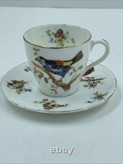 VTG Royal Doulton H 1422 Colored Birds & Gold Demitasse Cups & Saucers 9 Pc Set