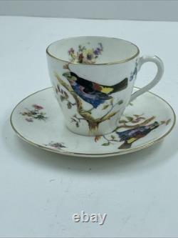 VTG Royal Doulton H 1422 Colored Birds & Gold Demitasse Cups & Saucers 9 Pc Set