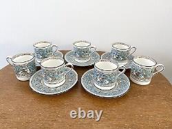 VTG Wedgwood Florentine Turquoise W2714 Demitasse 7 Cups & 5 Saucers Green Mark