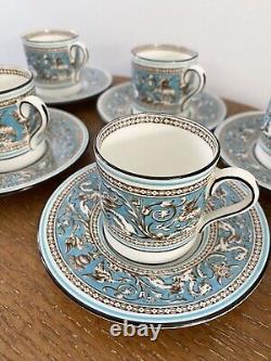 VTG Wedgwood Florentine Turquoise W2714 Demitasse 7 Cups & 5 Saucers Green Mark