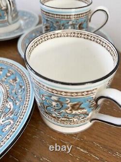 VTG Wedgwood Florentine Turquoise W2714 Demitasse 7 Cups & 5 Saucers Green Mark