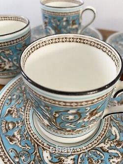 VTG Wedgwood Florentine Turquoise W2714 Demitasse 7 Cups & 5 Saucers Green Mark