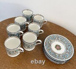 VTG Wedgwood Florentine Turquoise W2714 Demitasse 7 Cups & 5 Saucers Green Mark