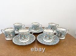 VTG Wedgwood Florentine Turquoise W2714 Demitasse 7 Cups & 5 Saucers Green Mark