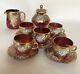 Venetian / Bohemian Cranberry Glass Demitasse Cups & Saucers / Tea Set