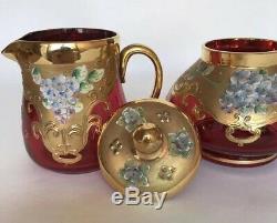 Venetian / Bohemian Cranberry Glass Demitasse Cups & Saucers / Tea Set