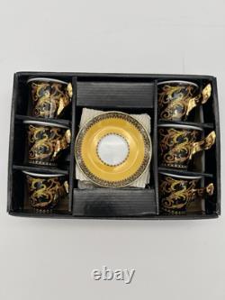 Versace Barocco Espresso Cup & Saucer Set of 6 with Box Gold Handles Rosenthal