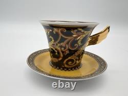 Versace Barocco Espresso Cup & Saucer Set of 6 with Box Gold Handles Rosenthal