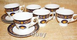 Versace Medusa Style Blue Gold Winged Demitasse Espresso Turkish Coffee Tea Cups