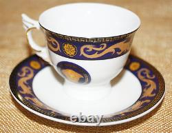 Versace Medusa Style Blue Gold Winged Demitasse Espresso Turkish Coffee Tea Cups