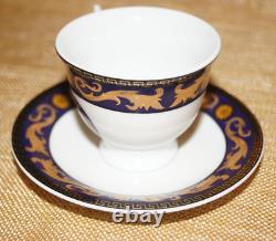 Versace Medusa Style Blue Gold Winged Demitasse Espresso Turkish Coffee Tea Cups