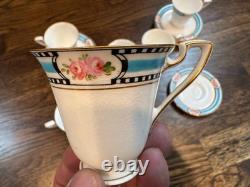 Very Rare Royal Worcester Demitasse Cups (7) And Saucers (8) From 1918