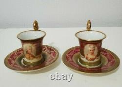 Victoria Austria Carlsbad Set of 2 Demitasse Cups and Saucers with portraits