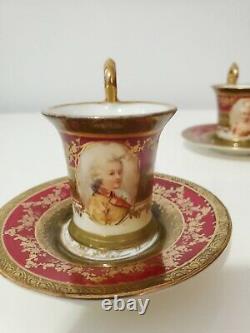 Victoria Austria Carlsbad Set of 2 Demitasse Cups and Saucers with portraits