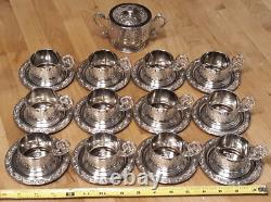 Victorian Italy 800 Silver Plate Bridal Set OF 12 Demitasse 12 Saucers G2U
