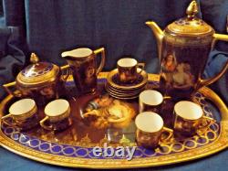 Vienna Style Czech Demitasse Set, Tray, Cups/Saucers, Creamer/Sugar, Coffee Pot